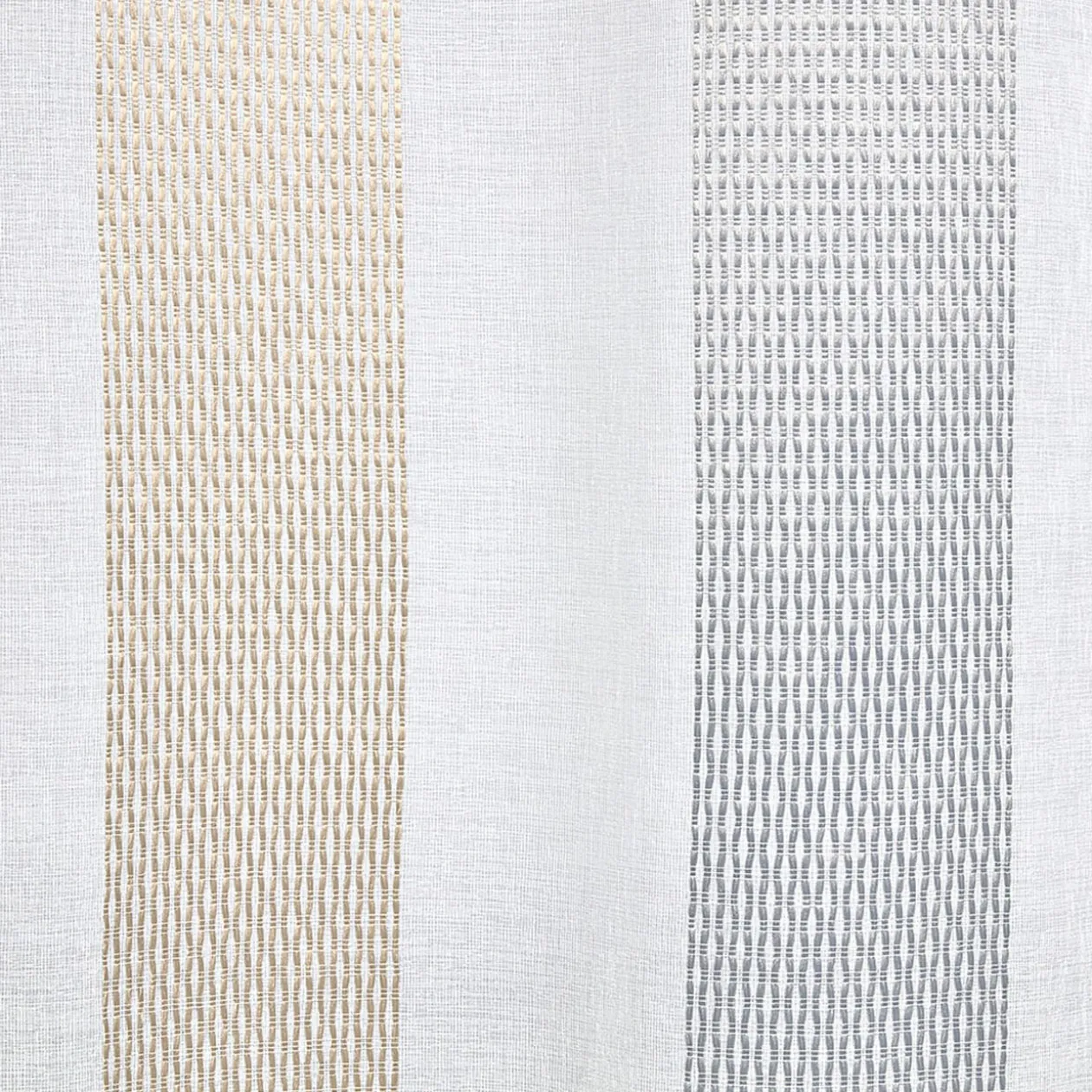 Voilage à oeillets jacquard blanc bande verticales gris et taupe