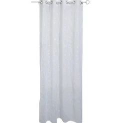 Voilage à oeillets motif brodé fleur blanc