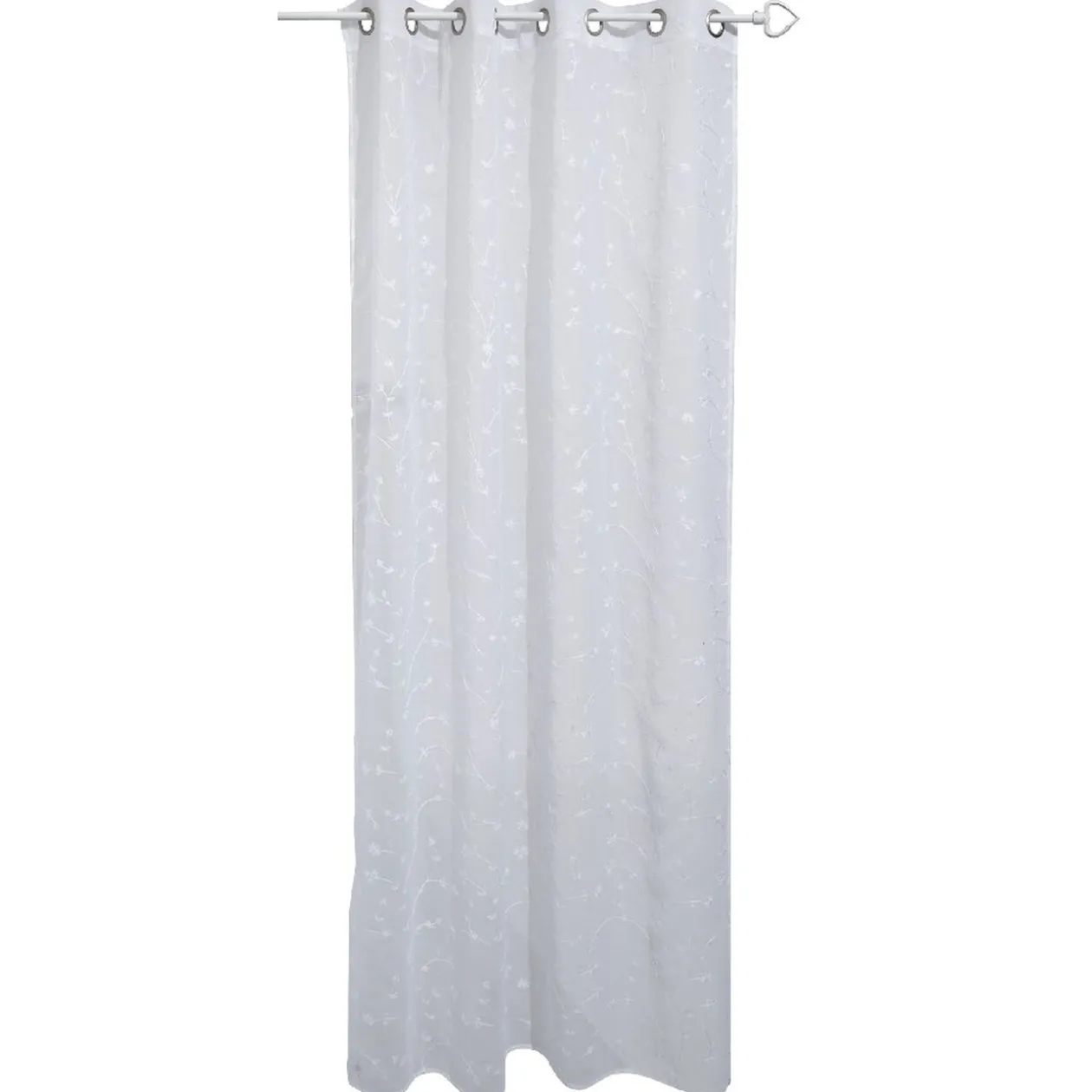 Voilage à oeillets motif brodé fleur blanc