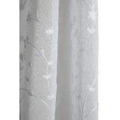 Voilage à oeillets motif brodé fleur blanc