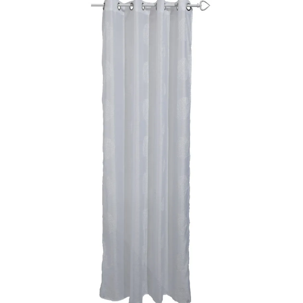 Voilage à oeillets motif brodé rond gris clair