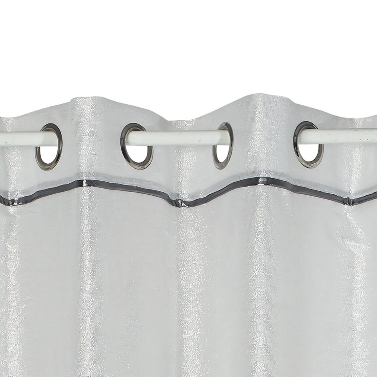 Voilage à oeillets Piping brillant haut liseré argenté