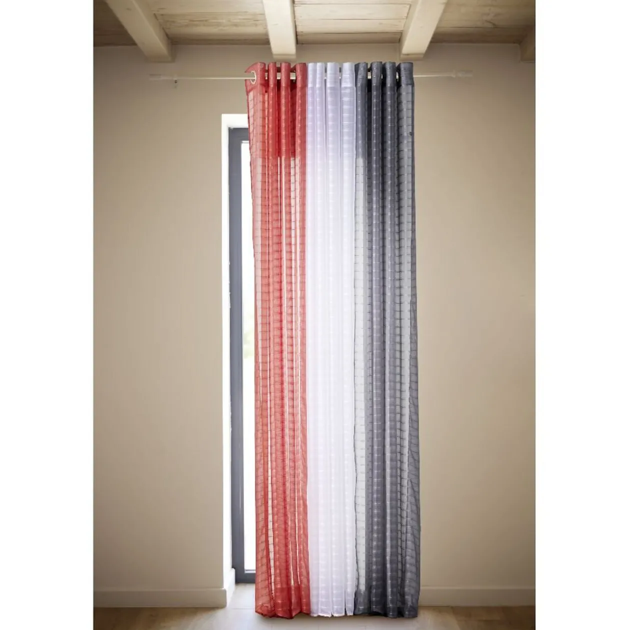 Voilage à oeillets polyester imprimé rayures 140x240 cm