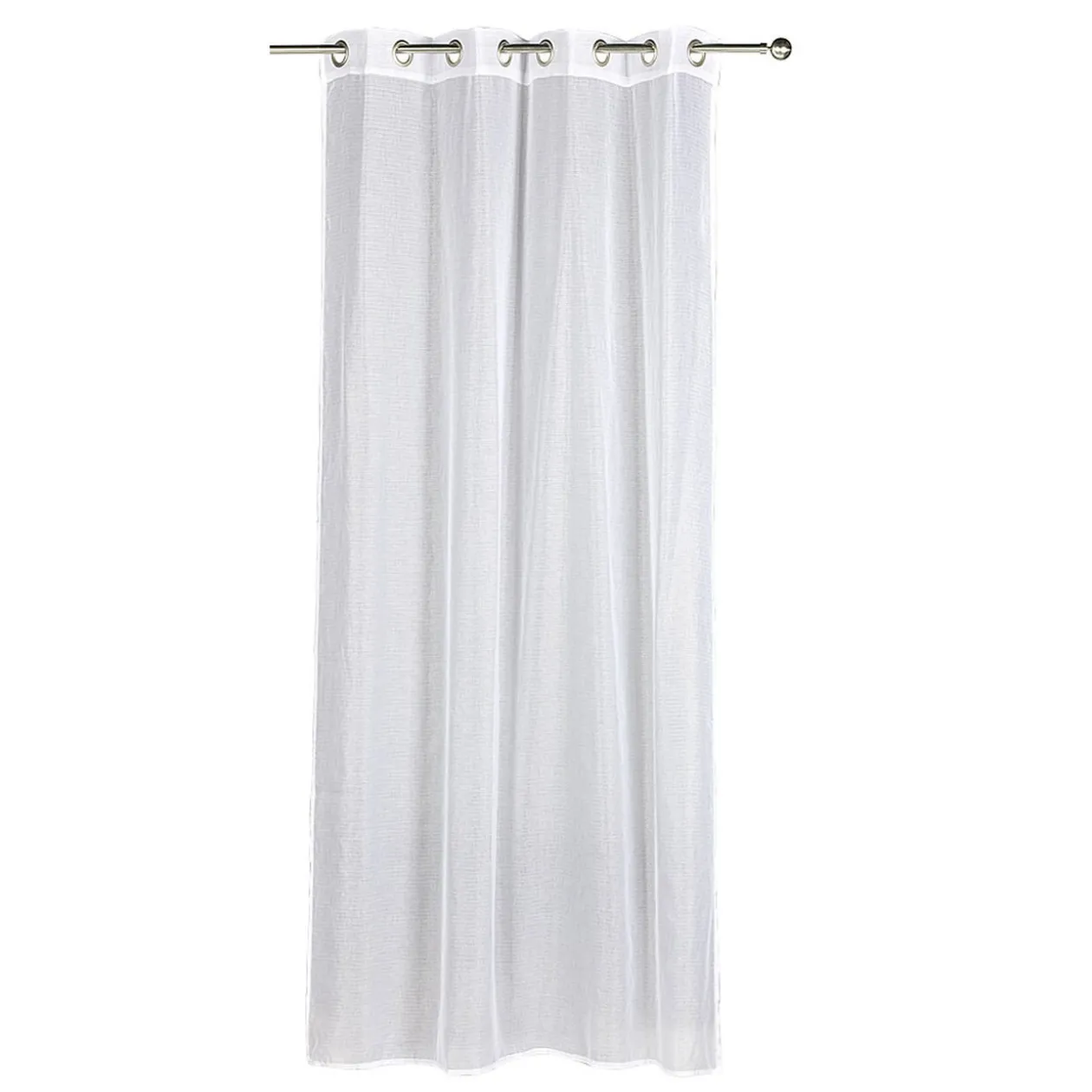 Voilage à oeillets rayures horizontales finition broderie blanc