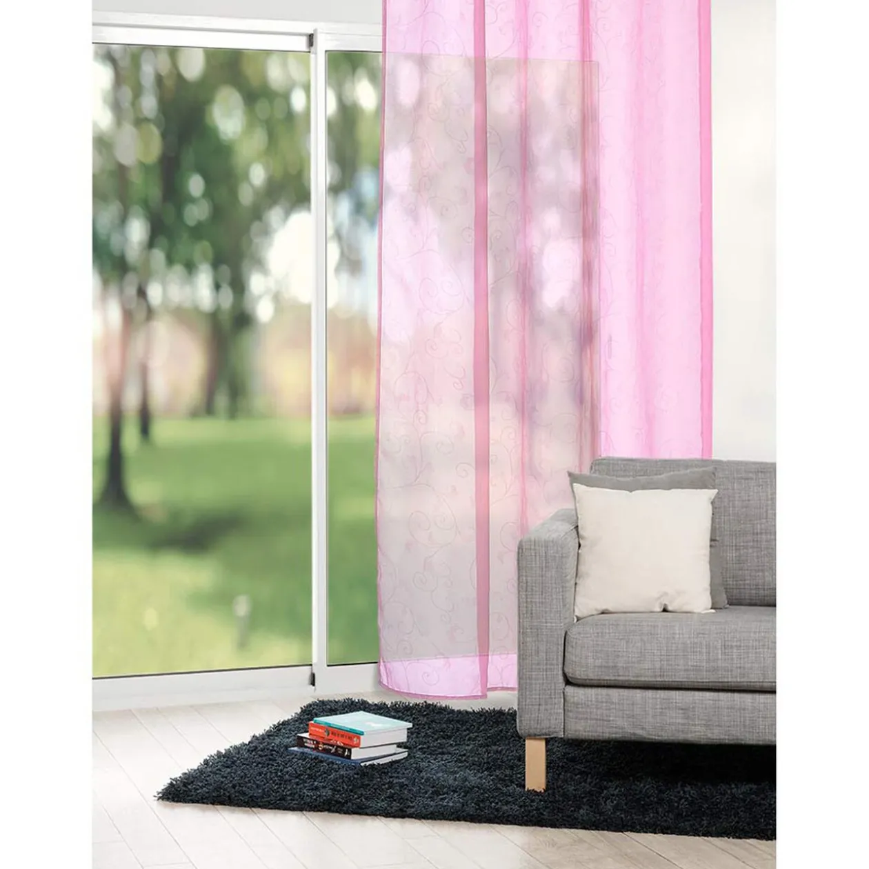 Voilage à oeillets rose imprimé arabesque 140x240 cm