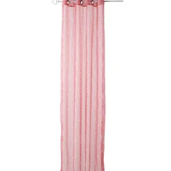 Voilage à oeillets rose motif fleurs blanches