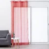 Voilage à oeillets rouge rayures horizontales transparentes