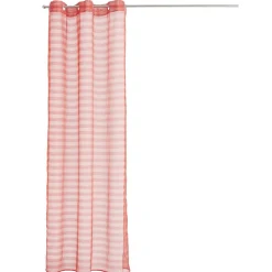 Voilage à oeillets rouge rayures horizontales transparentes