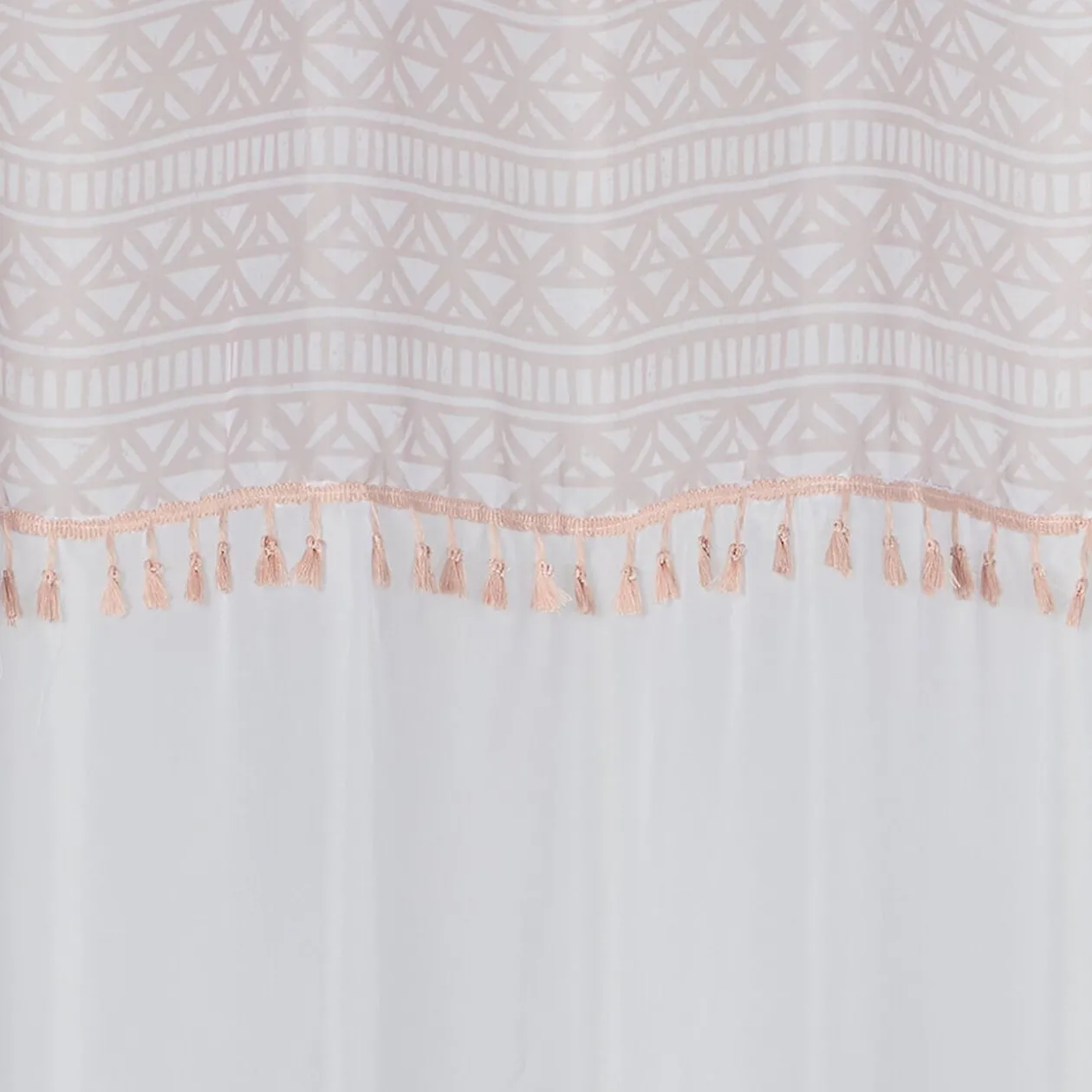 Voilage à oeillets Serenity rose haut imprimé avec pompons