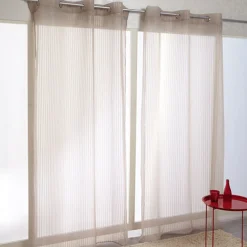 Voilage à oeillets taupe design rayures