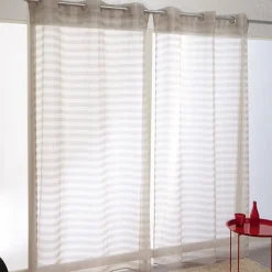 Voilage à oeillets taupe design rayures