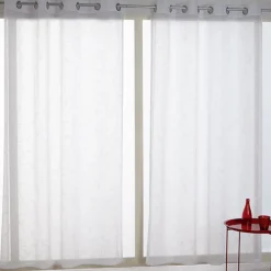 Voilage à oeillets taupe design fleurs