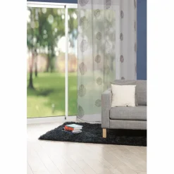 Voilage 8 oeillets taupe motif rond brodé