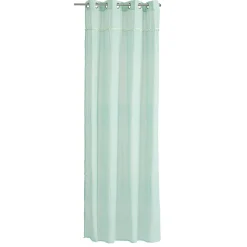 Voilage à oeillets vert d'eau avec pompons