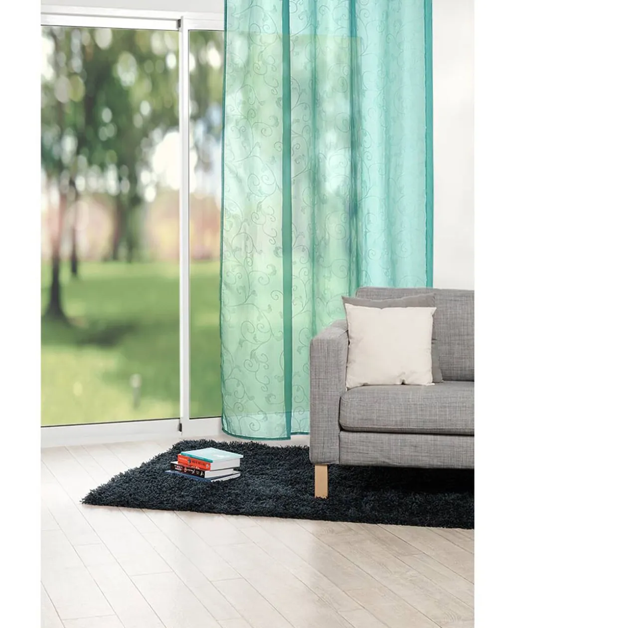 Voilage 6 oeillets vert d'eau arabesque