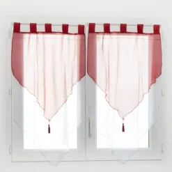 Voilage à passants bicolore blanc et rouge x2