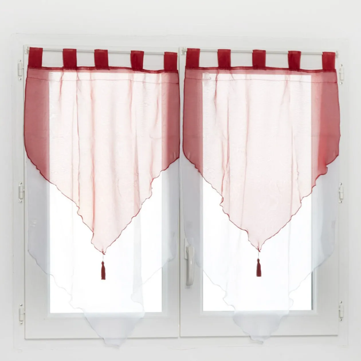 Voilage à passants bicolore blanc et rouge x2
