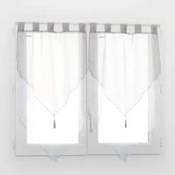 Voilage à passants bicolore blanc et gris x2