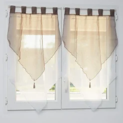 Voilage à passants bicolore blanc et taupe x2