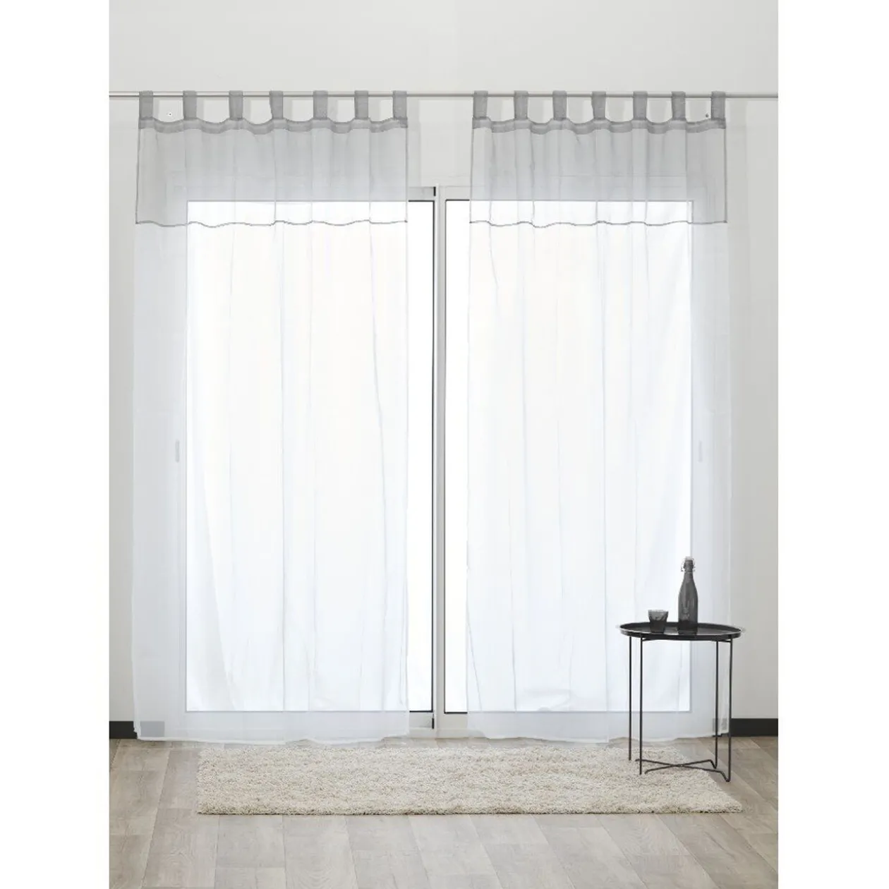 Voilage à pattes bicolore blanc et gris