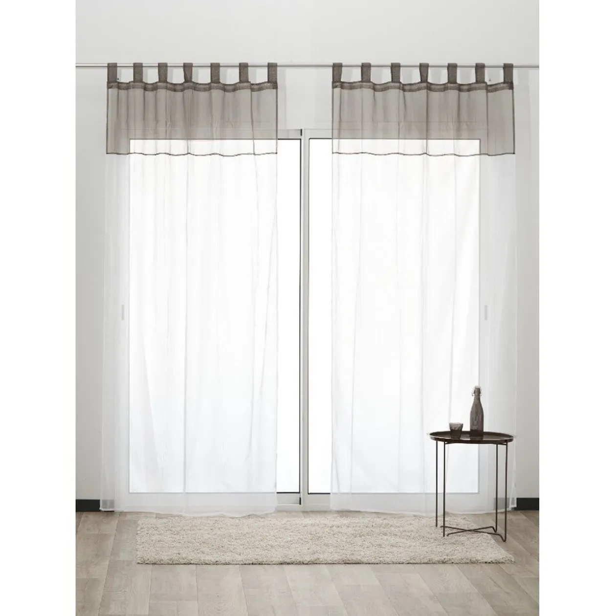 Voilage à pattes bicolore blanc et taupe