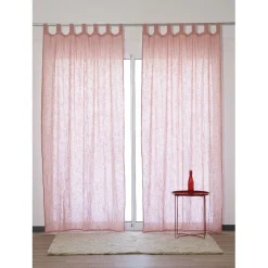 Voilage à pattes effet coton lavé rose dragée