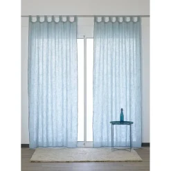 Voilage à pattes effet coton lavé bleu