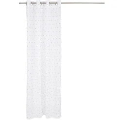 Voilage blanc avec pompons bleus 100% polyester 140x240cm