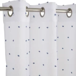 Voilage blanc avec pompons bleus 100% polyester 140x240cm