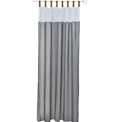 Voilage gris et blanc avec passants en simili marron