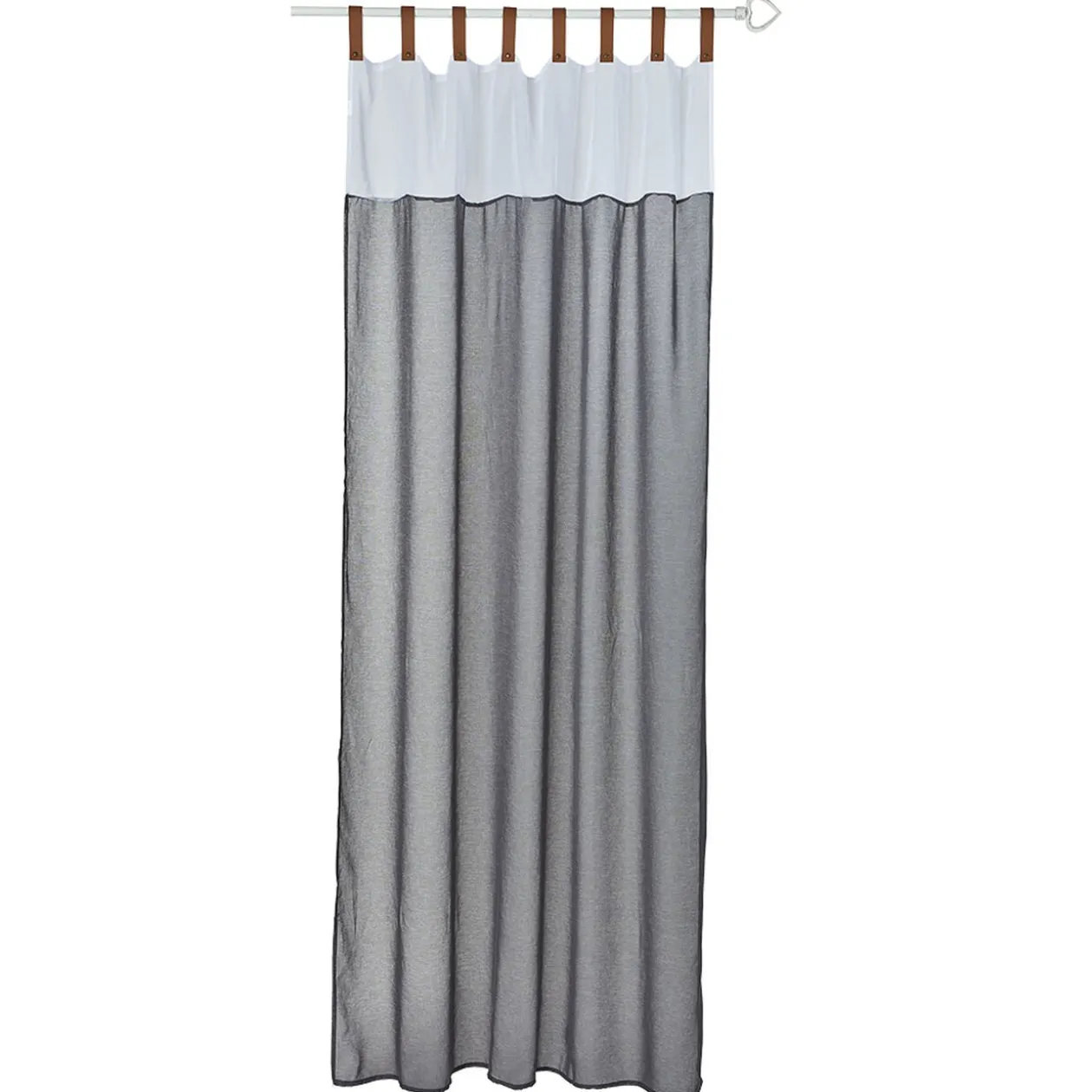 Voilage gris et blanc avec passants en simili marron