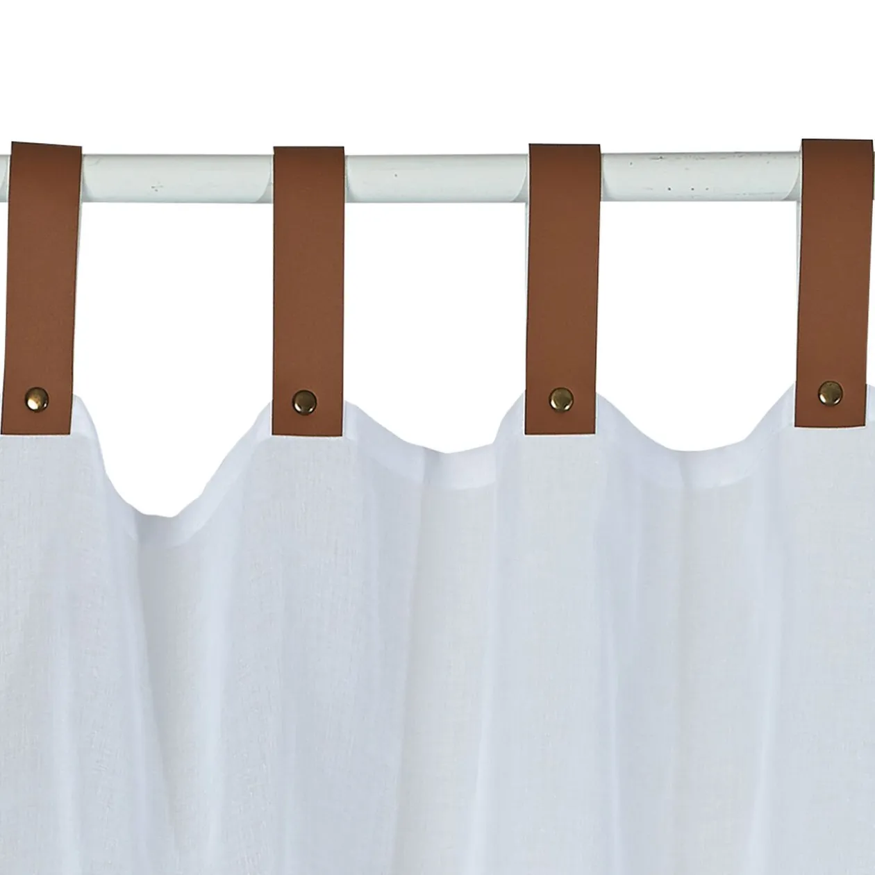 Voilage gris et blanc avec passants en simili marron