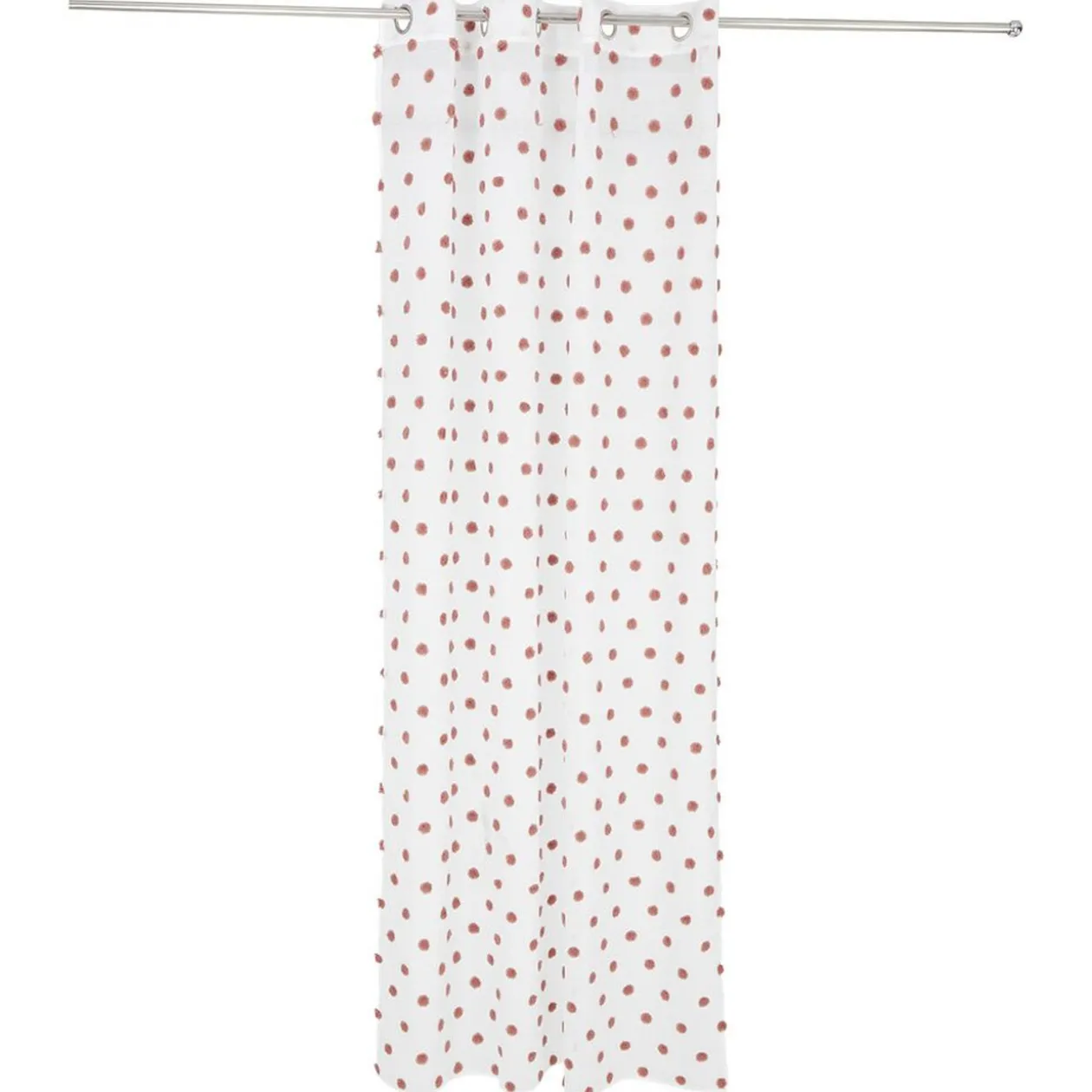 Voilage polyester à pompon 140x240cm blanc et rose