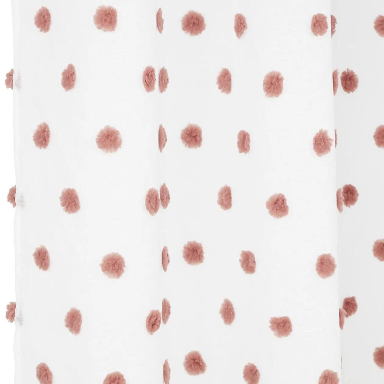 Voilage polyester à pompon 140x240cm blanc et rose