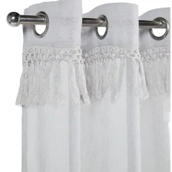 Voilage polyester uni finition pompons