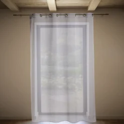 Voilage 140x240cm ligne surpiqûre polyester gris clair