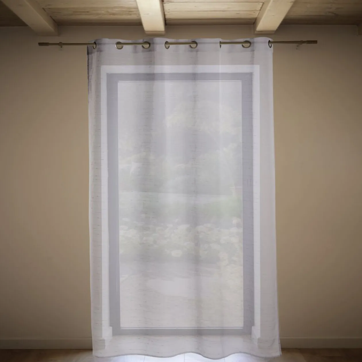 Voilage 140x240cm ligne surpiqûre polyester gris clair