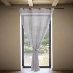 Voilage 140x240cm ligne surpiqûre polyester gris clair