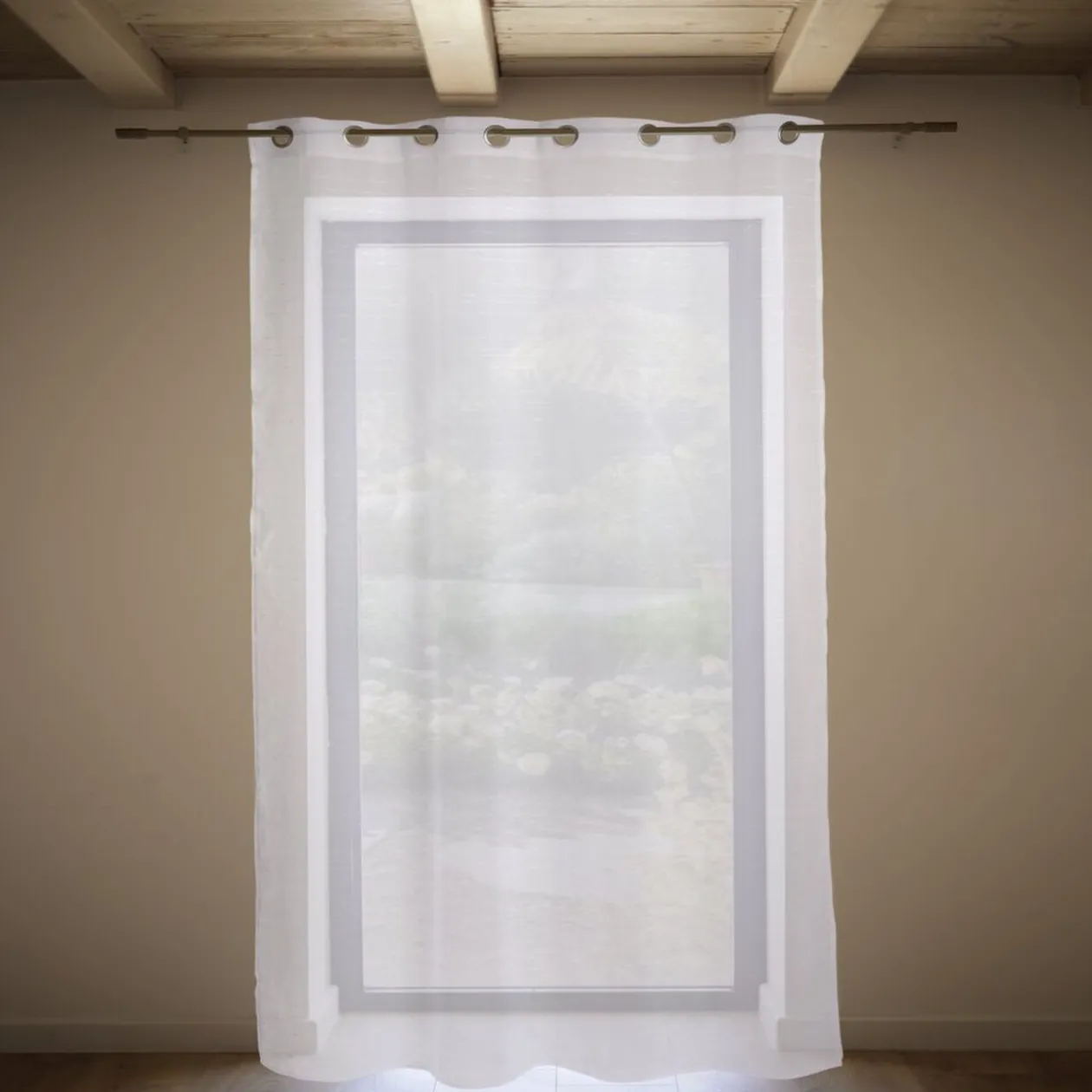 Voilage 140x240cm ligne surpiqûre polyester blanc