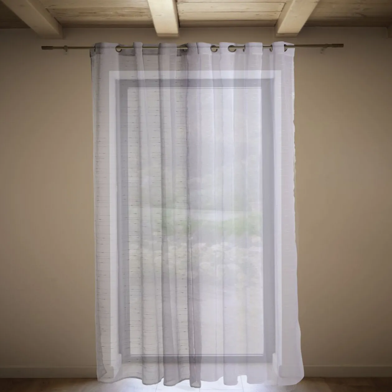 Voilage 140x240cm ligne surpiqûre polyester blanc